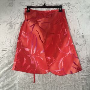 Y2K Why Not??? Tropical Wrap Skirt M Red Pink Palm Leaf Boho Summer Chic Tropic